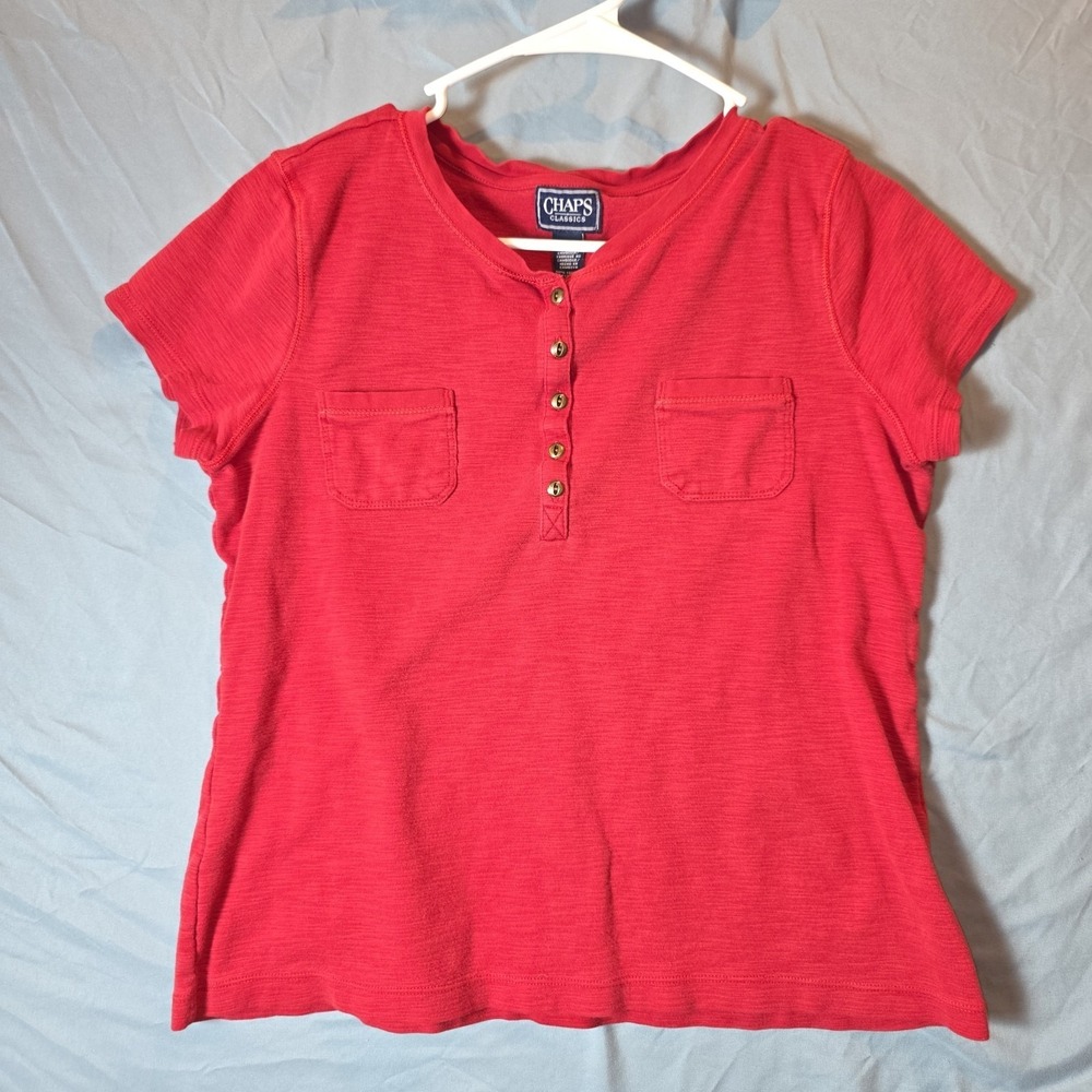 Chaps Active 1/2 Button Short Sleeve Top Womens XL 100% Cotton